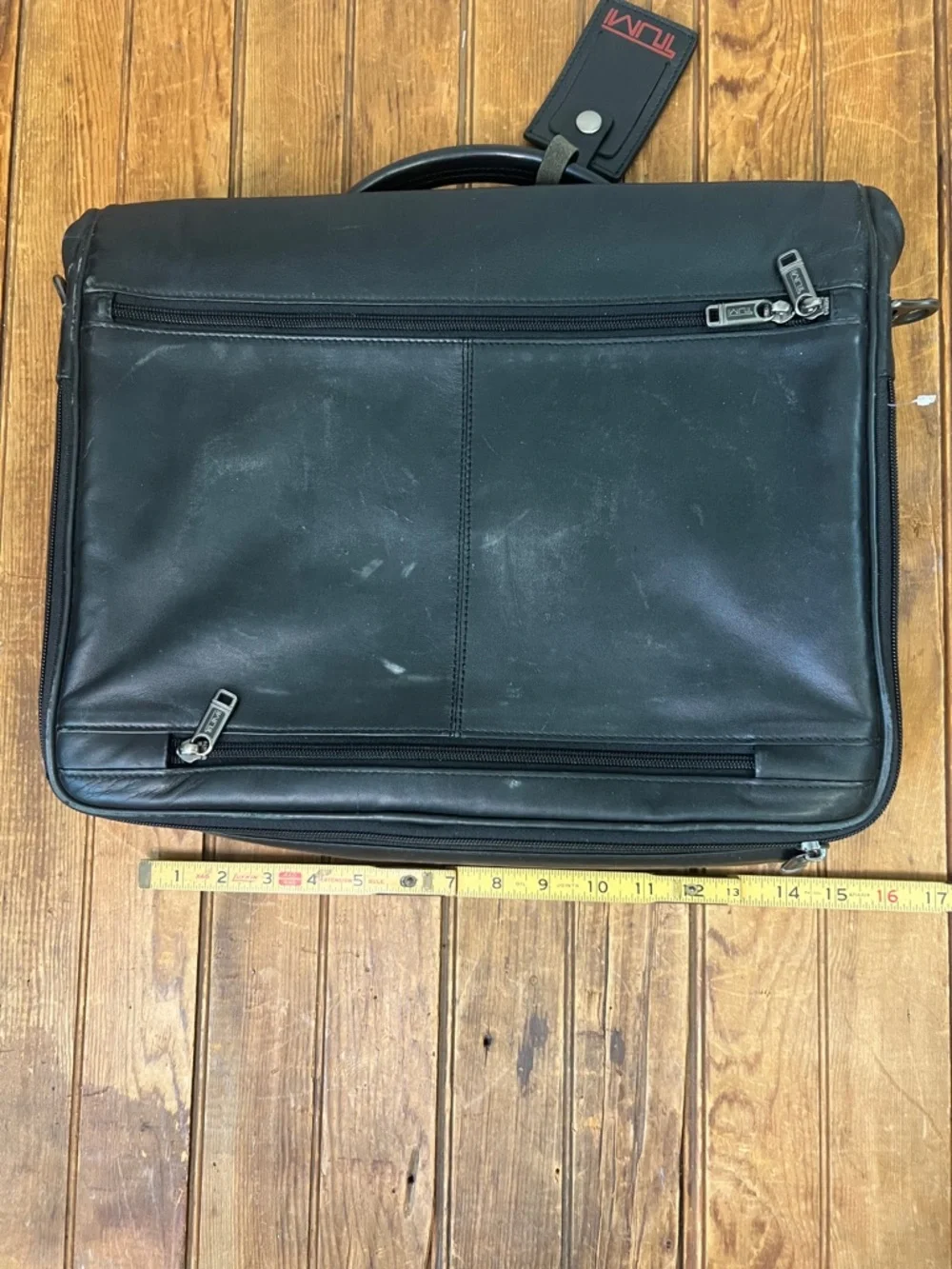 Tumi Black Leather Flap Briefcase laptop case with Top Handle
